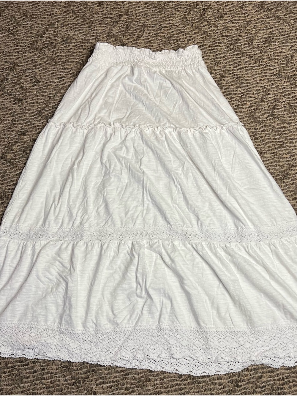 aerie White Tiered Lace-Trim Maxi Skirt